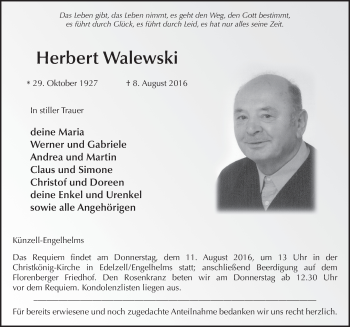 Traueranzeige von Herbert Walewski 