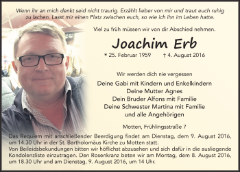 Traueranzeige von Joachim Erb 