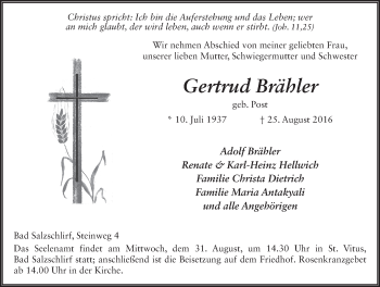 Traueranzeige von Gertrud Brähler 