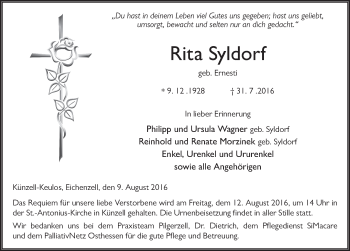 Traueranzeige von Rita Syldorf 