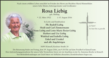 Traueranzeige von Rosa Liebig 