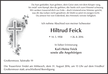 Traueranzeige von Hiltrud Feick 