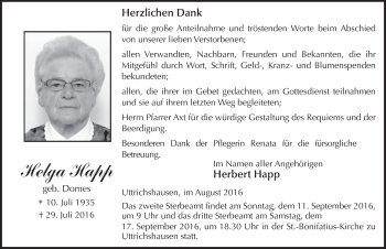 Traueranzeige von Helga Happ 