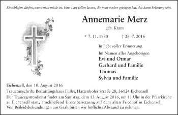 Traueranzeige von Annemarie Merz 