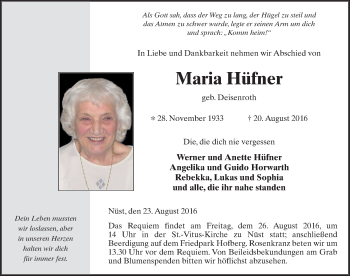 Traueranzeige von Maria Hüfner 