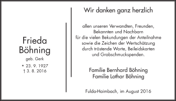 Traueranzeige von Frieda Böhning 