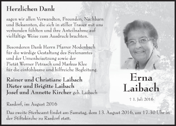 Traueranzeige von Erna Laibach 