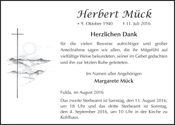 Traueranzeige von Herbert Mück 
