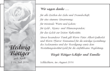 Traueranzeige von Hedwig Böttger 