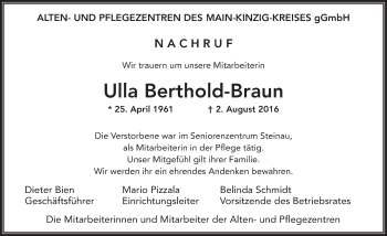 Traueranzeige von Ulla Berthold-Braun 