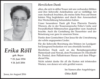 Traueranzeige von Erika Röll 