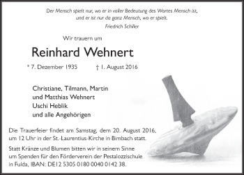 Traueranzeige von Reinhard Wehnert 