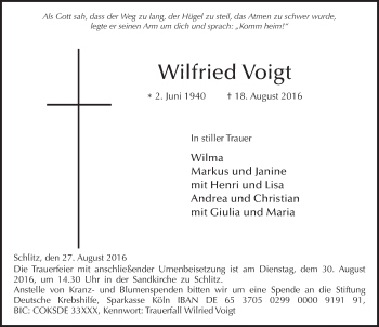 Traueranzeige von Wilfried Voigt 