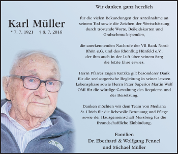 Traueranzeige von Karl Müller 