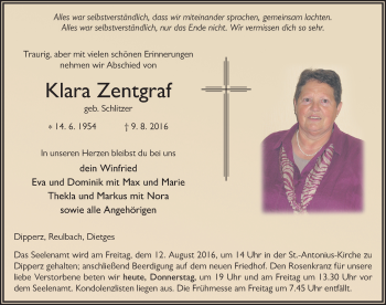 Traueranzeige von Klara Zentgraf 