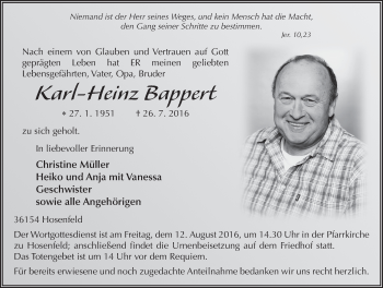 Traueranzeige von Karl-Heinz Bappert 