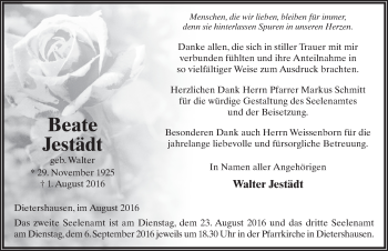 Traueranzeige von Beate Jestädt 