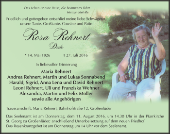 Traueranzeige von Rosa Rehnert 
