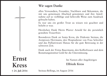 Traueranzeige von Ernst Kress 