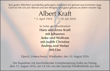 Traueranzeige von Albert Kraft 