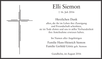 Traueranzeige von Elli Siemon 