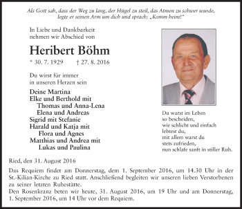 Traueranzeige von Heribert Böhm 