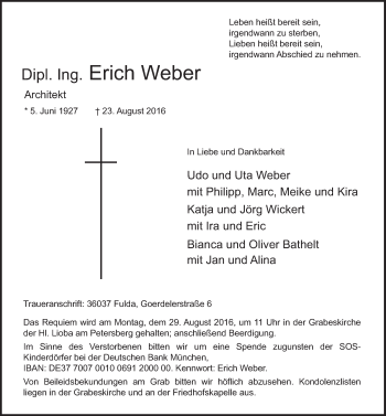 Traueranzeige von Erich Weber 