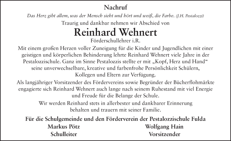  Traueranzeige für Reinhard Wehnert vom 20.08.2016 aus 
