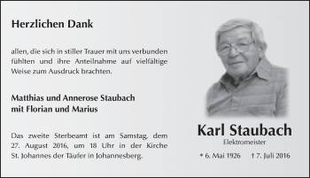 Traueranzeige von Karl Staubach 