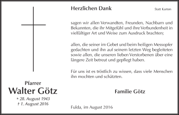 Traueranzeige von Walter Götz 