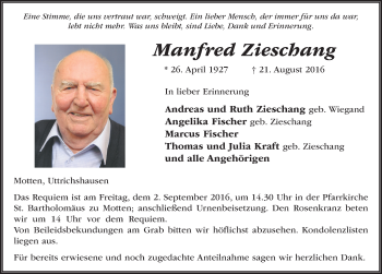 Traueranzeige von Manfred Zieschang 
