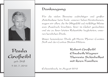 Traueranzeige von Paula Großeibl 
