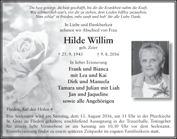 Traueranzeige von Hilde Willim 