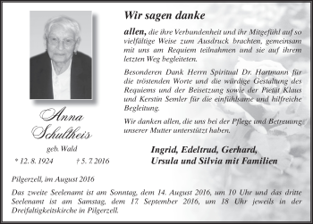 Traueranzeige von Anna Schultheis 