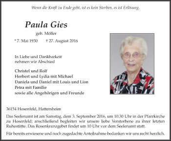 Traueranzeige von Paula Gies 