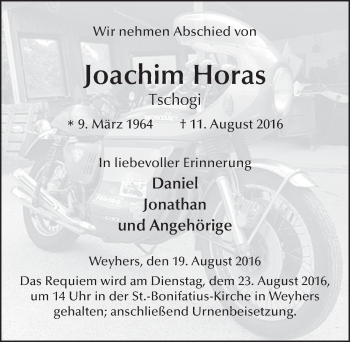 Traueranzeige von Joachim Horas 