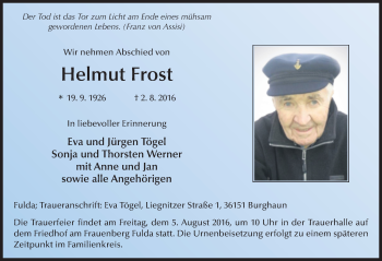 Traueranzeige von Helmut Frost 