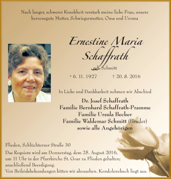 Traueranzeige von Ernestine Maria Schaffrath 