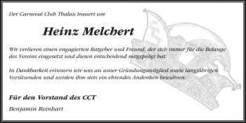 Traueranzeige von Heinz Melchert 