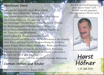 Traueranzeige von Horst Höfner 