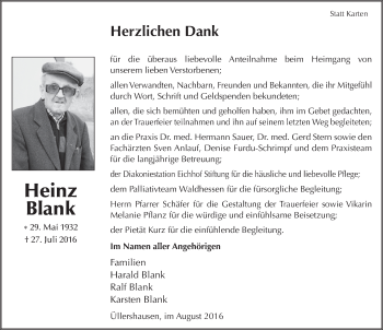 Traueranzeige von Heinz Blank 