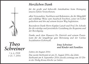 Traueranzeige von Theo Schreiner 