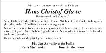 Traueranzeige von Hans Christof Glawe 