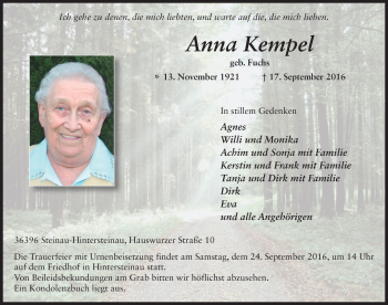 Traueranzeige von Anna Kempel 