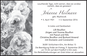 Traueranzeige von Johanna Heilmann 
