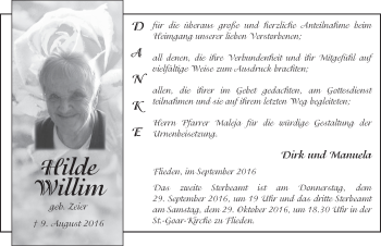 Traueranzeige von Hilde Willim 