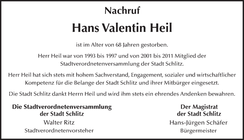 Traueranzeige für Hans Valentin Heil vom 21.09.2016 aus 