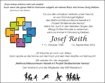 Traueranzeige von Josef Reith 