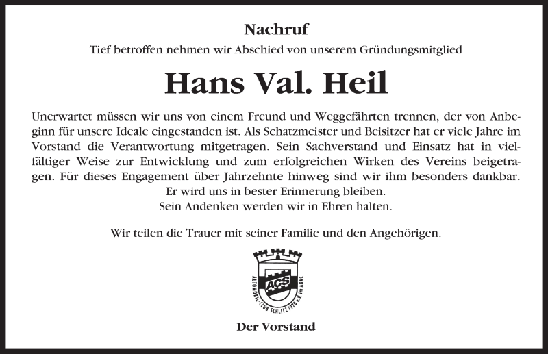  Traueranzeige für Hans Valentin Heil vom 21.09.2016 aus 