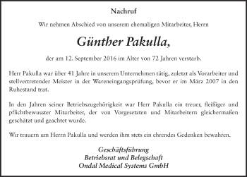 Traueranzeige von Günther Pakulla 